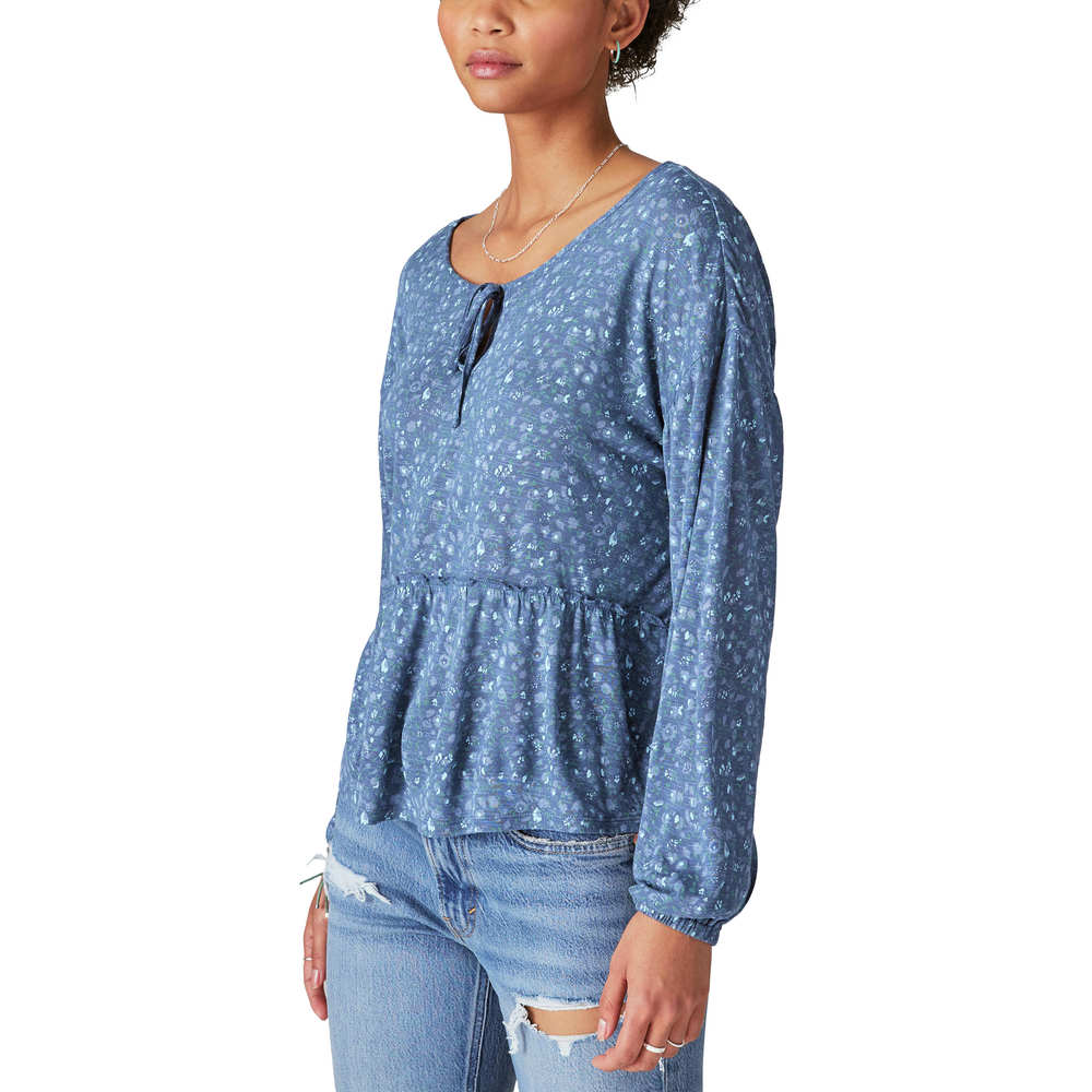 Lucky Brand Long Sleeve Notch Neck Top - Navy Multi - Picture 3 of 3